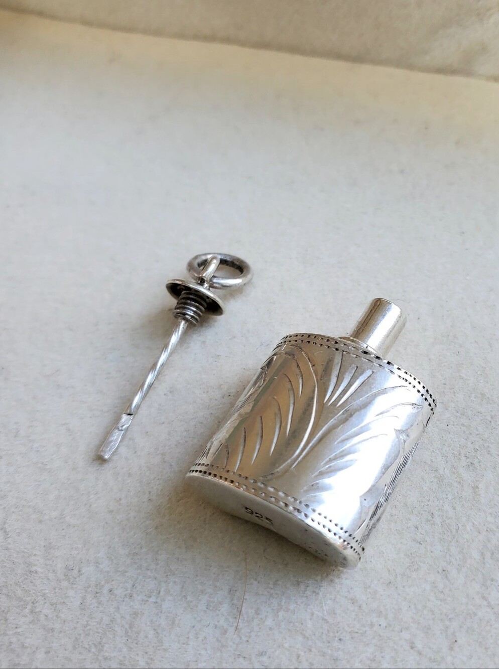 Vintage 925 Sterling Silver Perfume Bottle Pendant – Engraved Scent Flacon